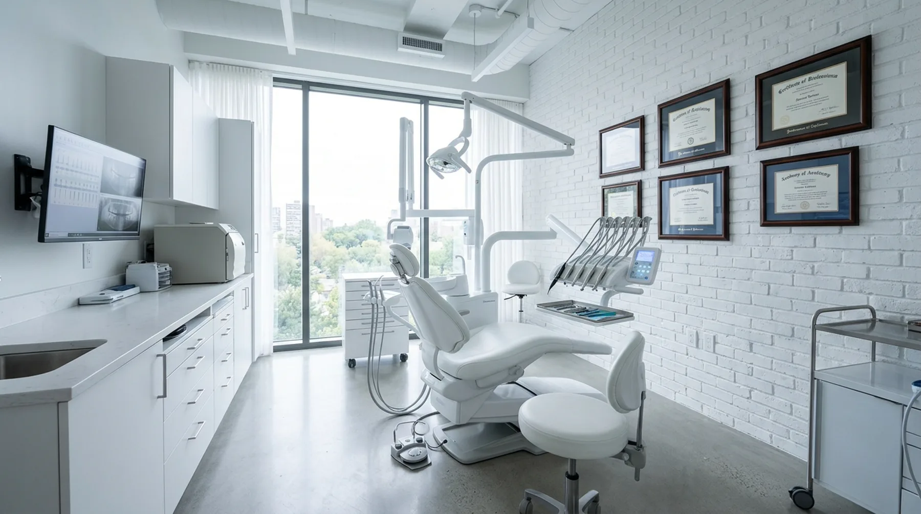 Bright treatment room at Val Fleuri Dental with modern dental chair